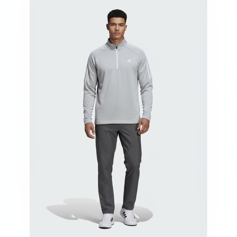 Adidas French Terry Golf‎ Mens Gray White 1/4 Zip Pullover Performance Athletic